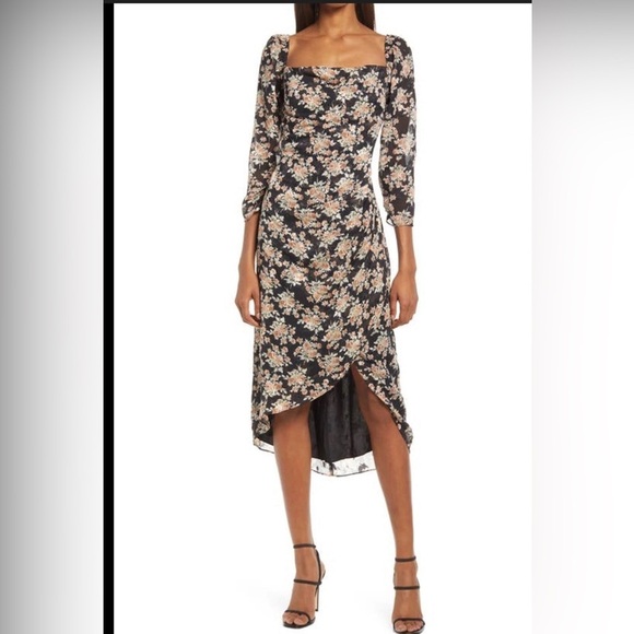 Floret Studios Dresses & Skirts - Floret Studios Floral long sleeve Black Dress